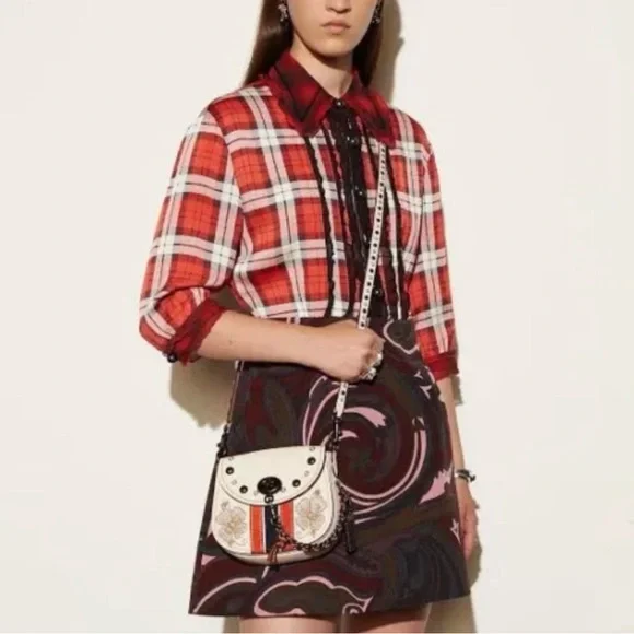 COACH Western Embroidery Turnlock Saddle Bag 17 In Glovetanned Leather - Picture 7 of 7